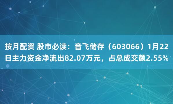 按月配资 股市必读：音飞储存（603066）1月22日主力资金净流出82.07万元，占总成交额2.55%